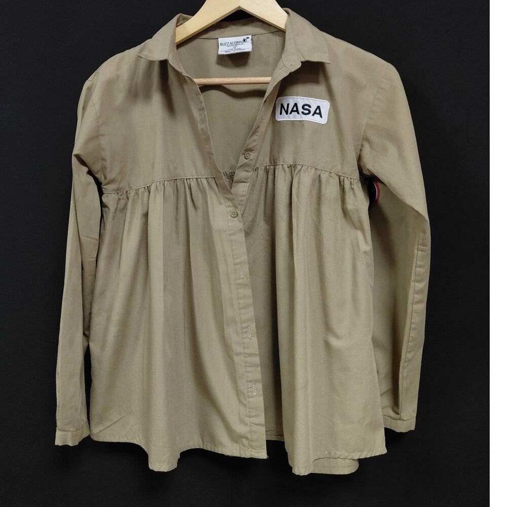 Vintage Buzz Aldrin NASA Embroidered Shirt Khaki XL Solid Knit Long Size XL
